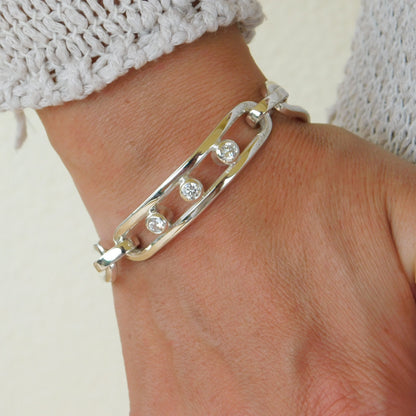 Moissanite Link Bracelet: Heavy Gold Plated Statement, AG950 Silver Option available