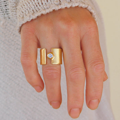 Wide Band Moissanite Ring: Gold Plated Silver Statement Ring
