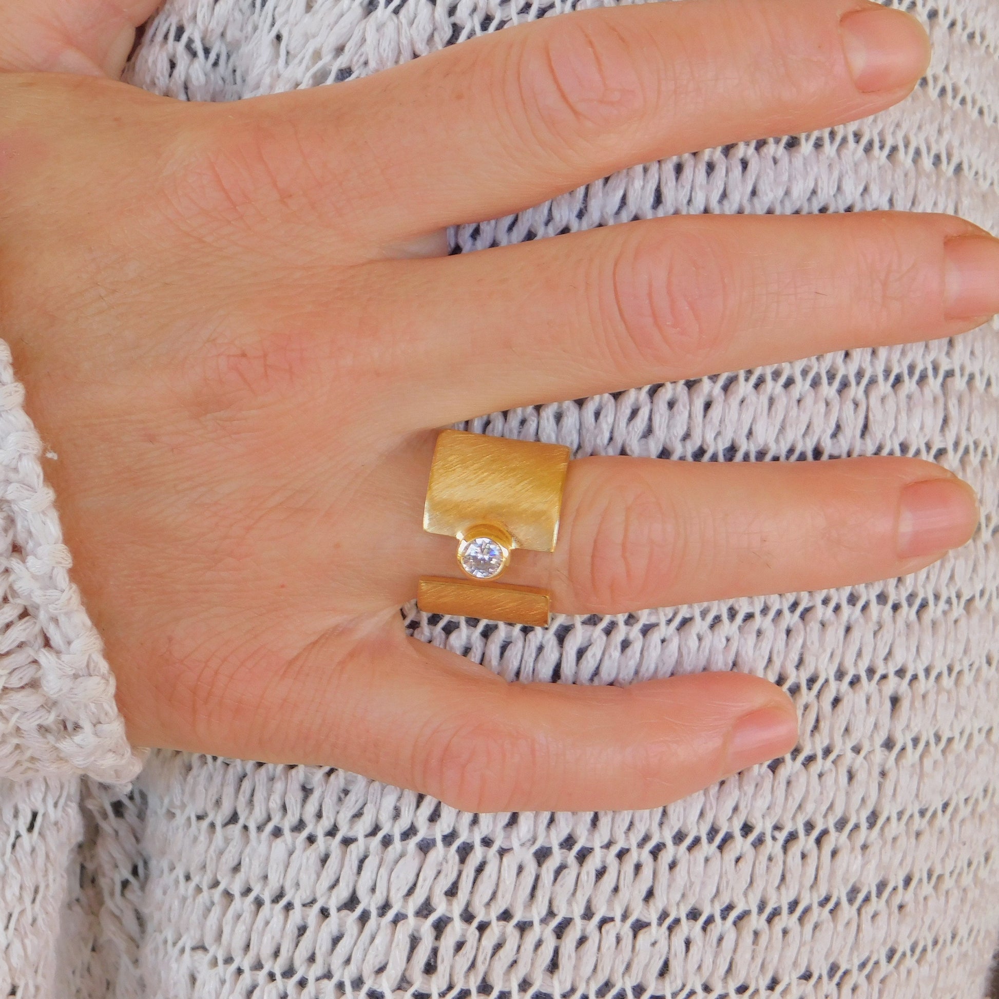 Wide Band Moissanite Ring: Gold Plated Silver Statement Ring