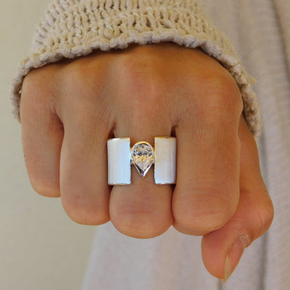 Wide Band Ring: Pear Shaped Diamond, Chunky Wedding Ring