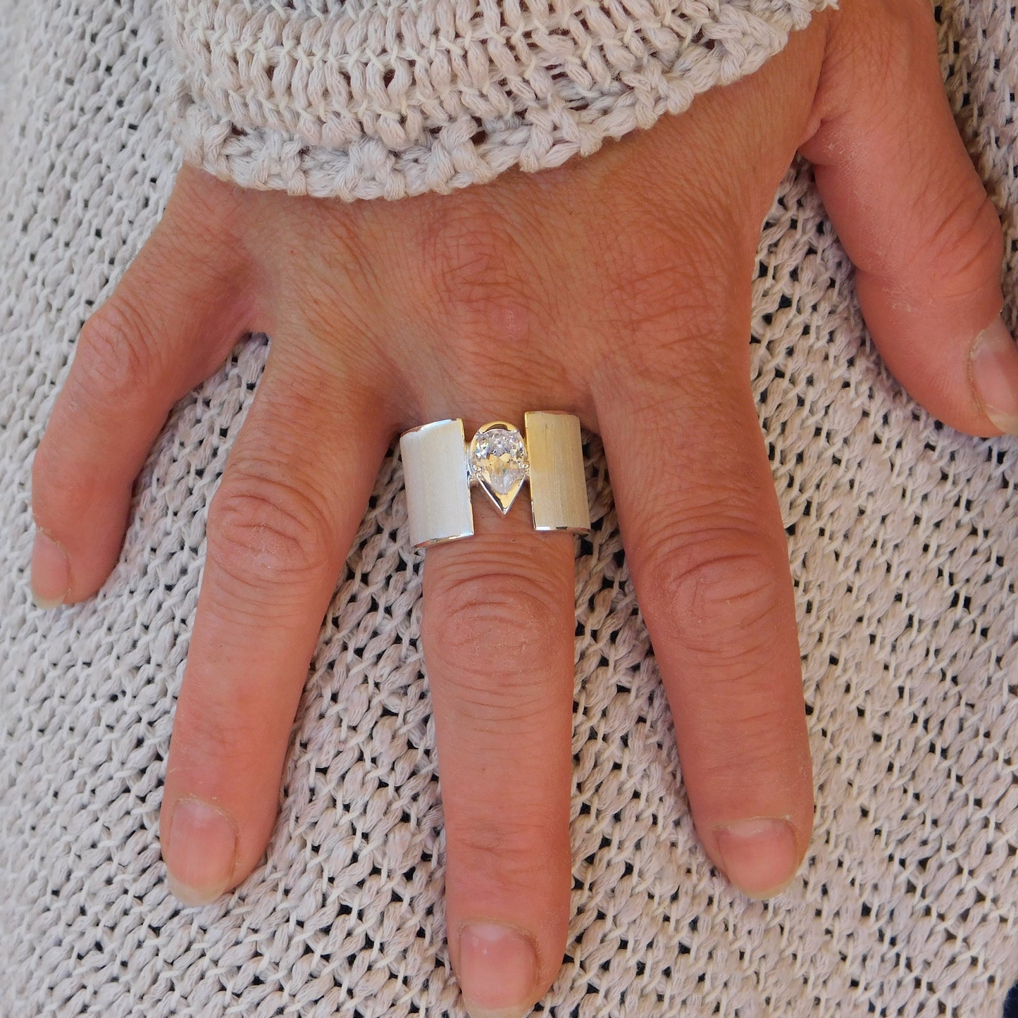 Wide Band Ring: Pear Shaped Diamond, Chunky Wedding Ring