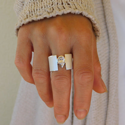 Wide Band Ring: Pear Shaped Diamond, Chunky Wedding Ring