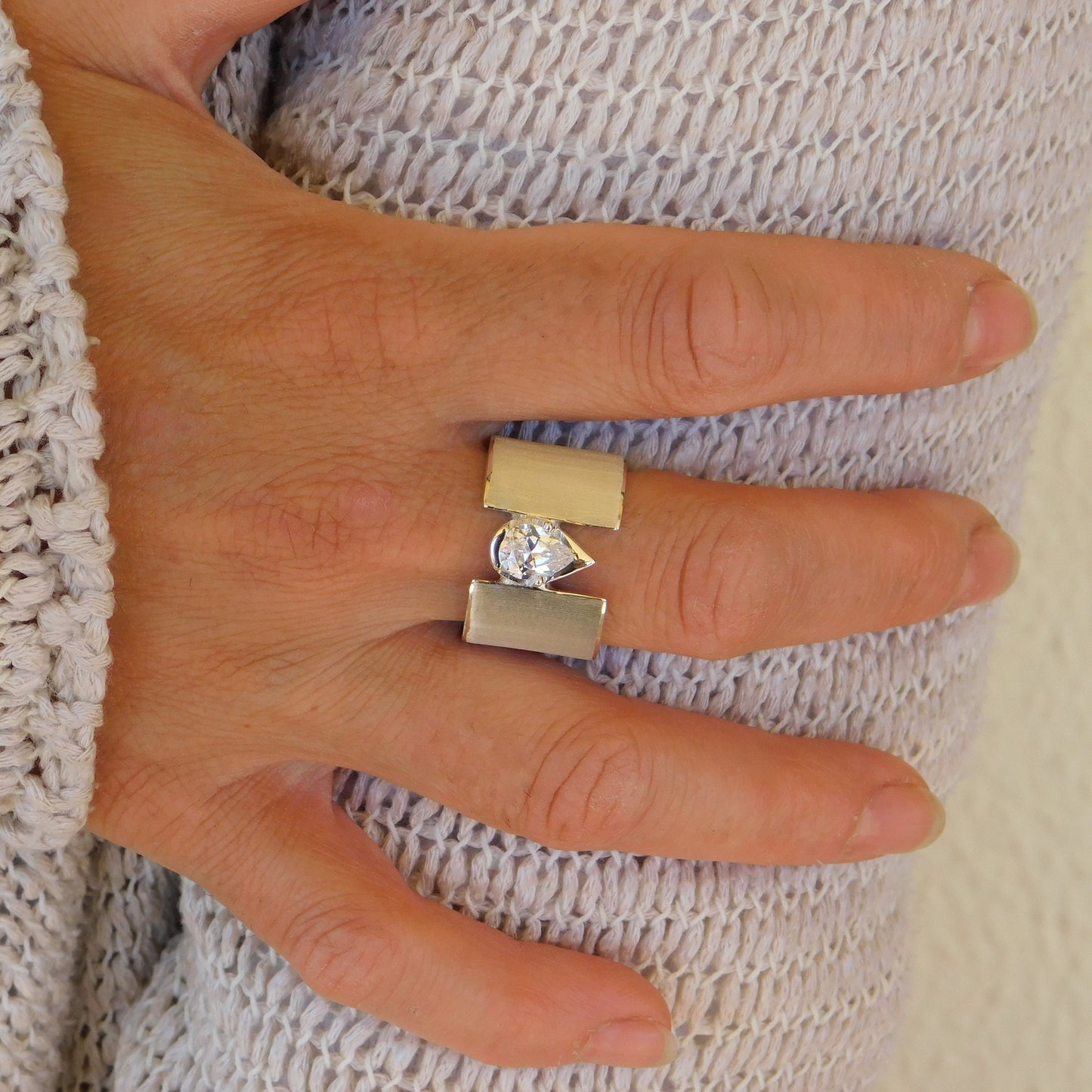Wide Band Ring: Pear Shaped Diamond, Chunky Wedding Ring