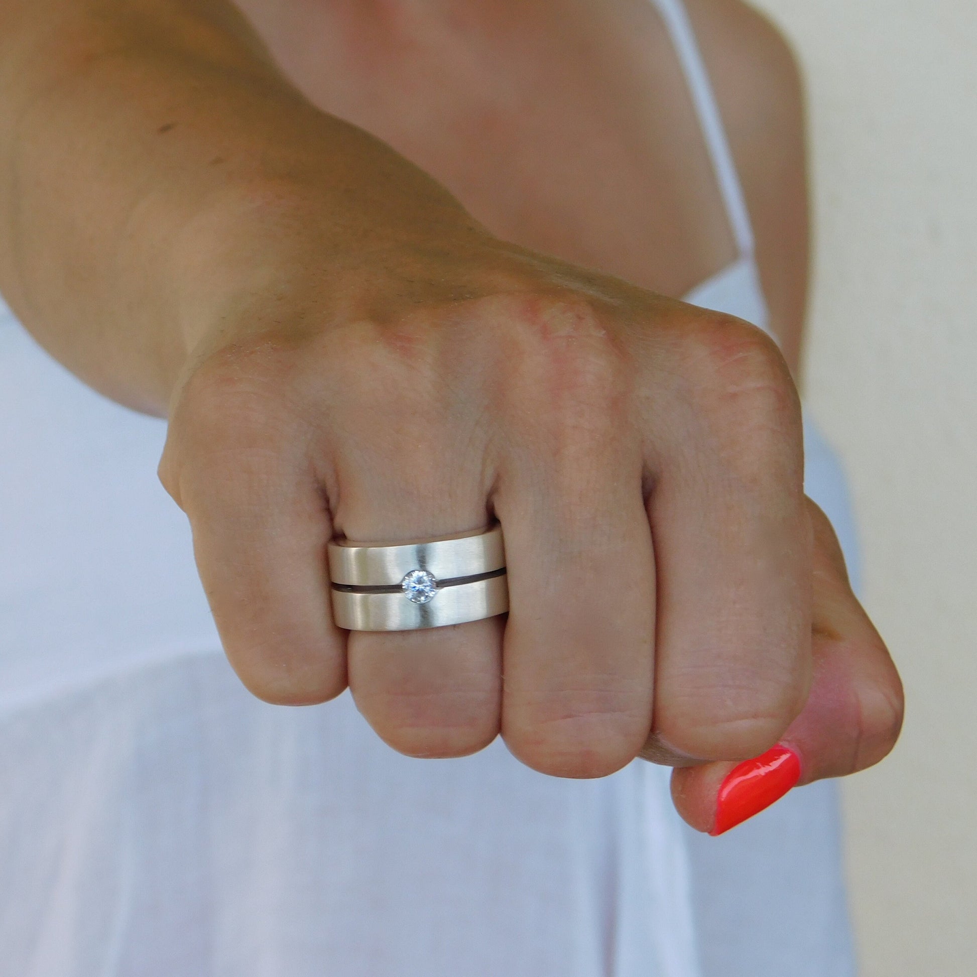 Plain Band Ring: Wedding Band Moissanite Ring, Silver AG 950