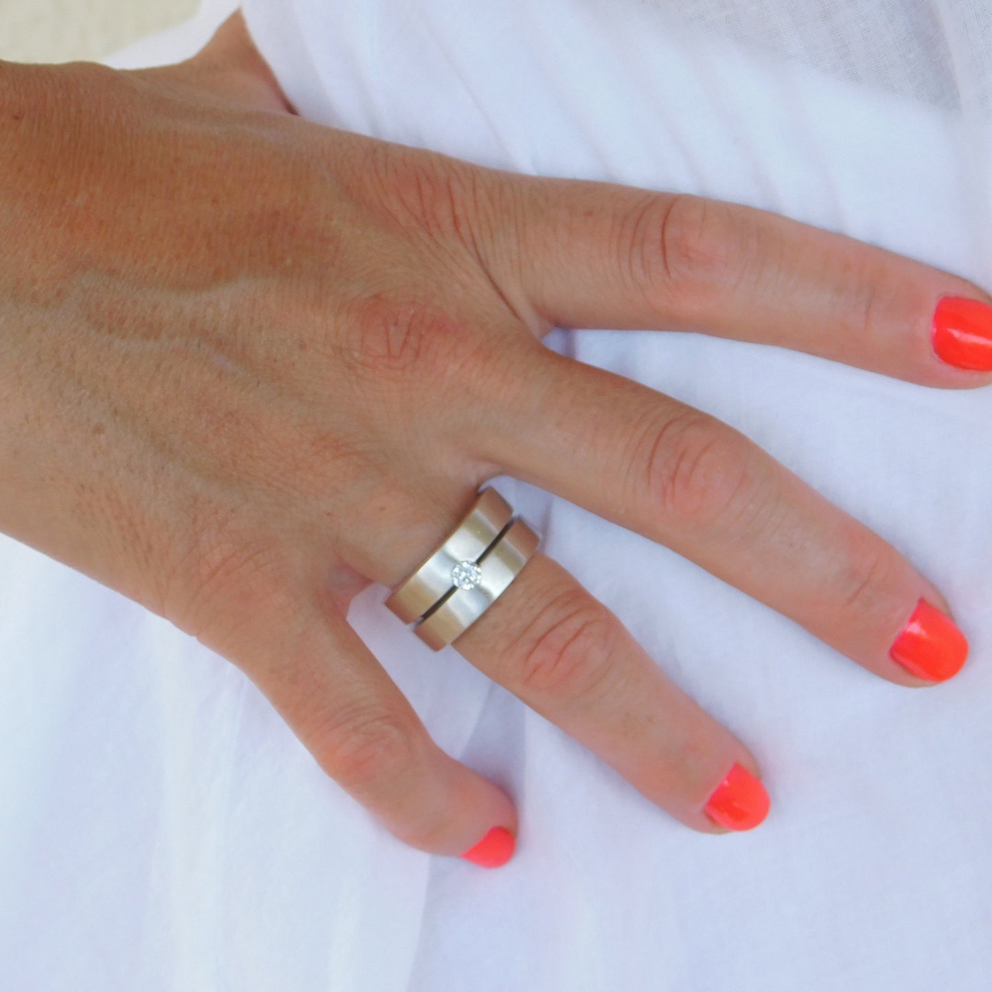 Plain Band Ring: Wedding Band Moissanite Ring, Silver AG 950