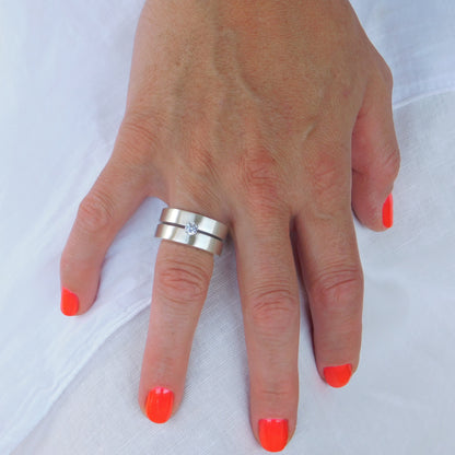 Plain Band Ring: Wedding Band Moissanite Ring, Silver AG 950