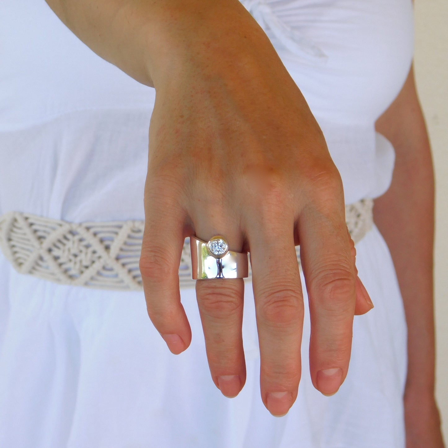 Statement Ring: Moissanite Ring, Wedding Band Silver AG 950, Asymmetrical Design