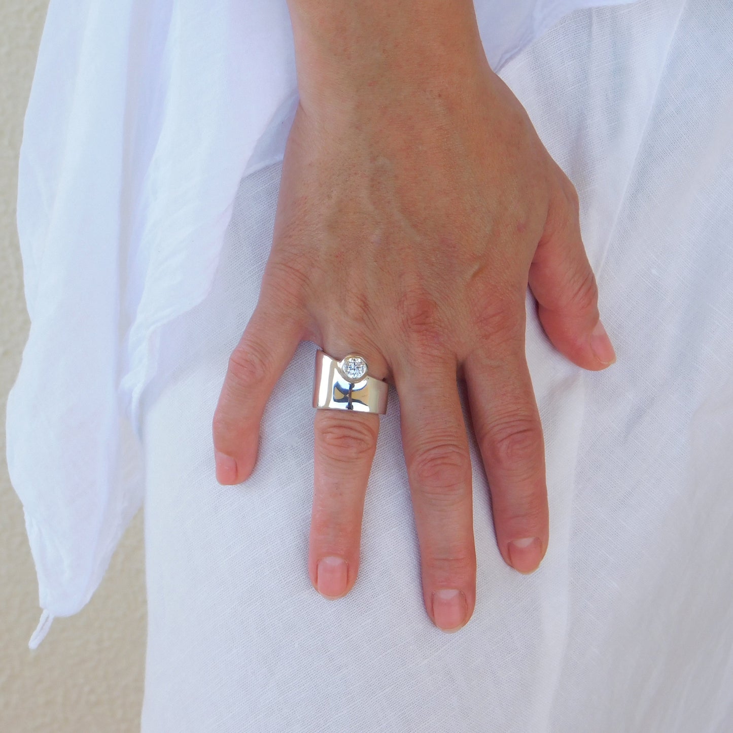 Statement Ring: Moissanite Ring, Wedding Band Silver AG 950, Asymmetrical Design