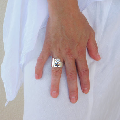 Statement Ring: Moissanite Ring, Wedding Band Silver AG 950, Asymmetrical Design