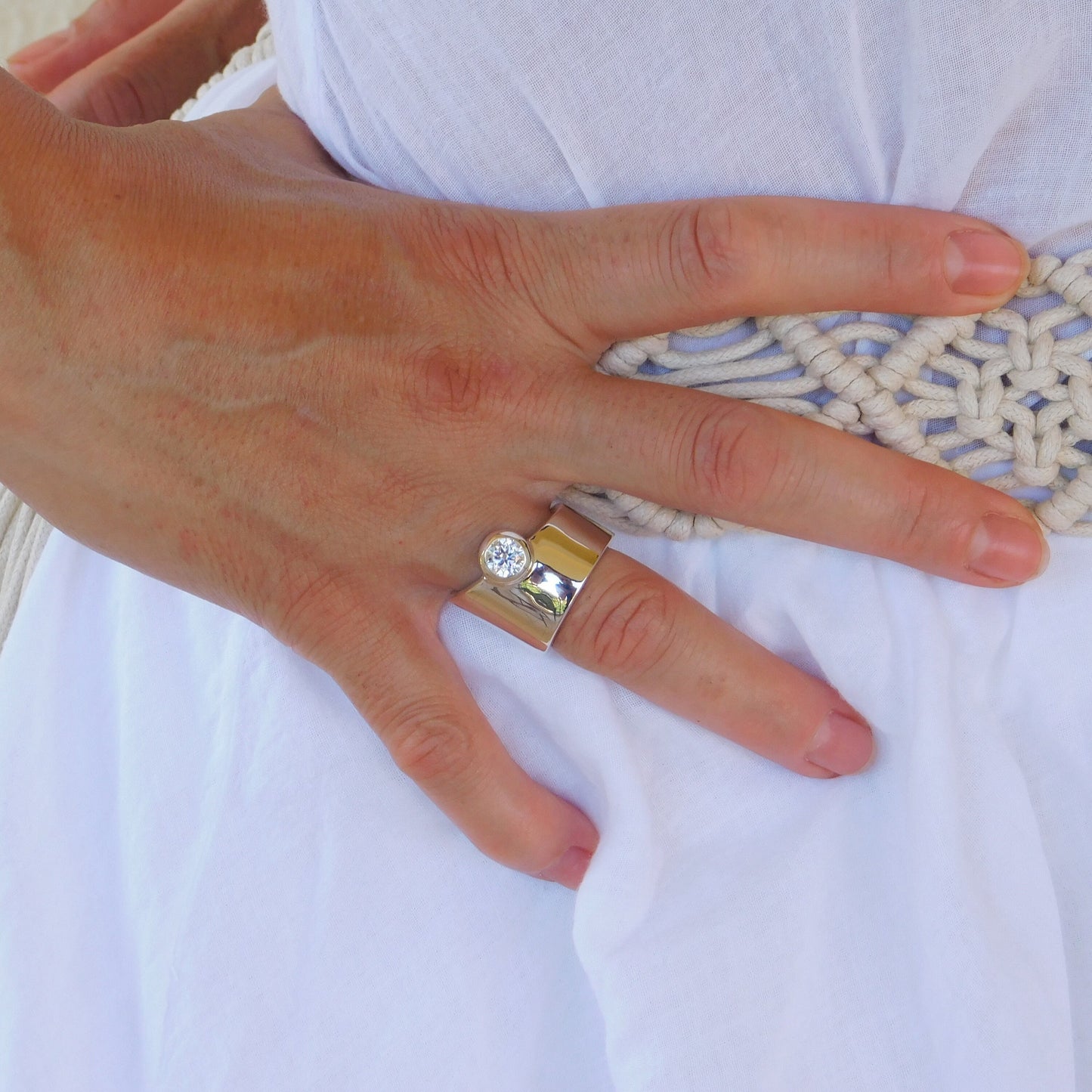 Statement Ring: Moissanite Ring, Wedding Band Silver AG 950, Asymmetrical Design