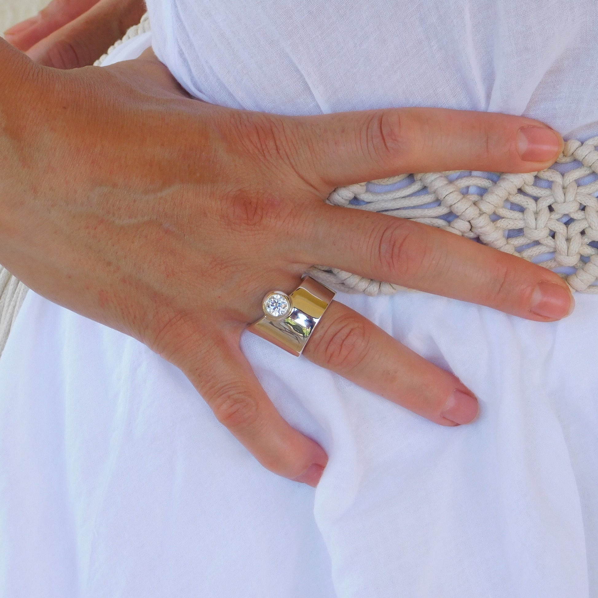 Statement Ring: Moissanite Ring, Wedding Band Silver AG 950, Asymmetrical Design