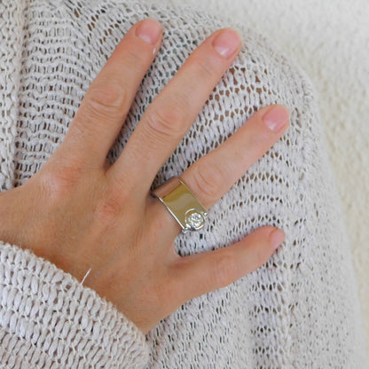 Moissanite Statement Ring: Contemporary Offset Solitaire Engagement Band