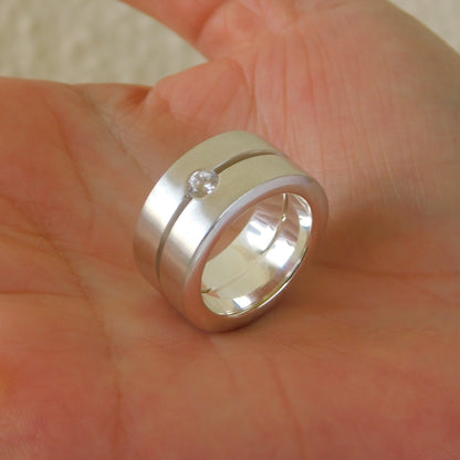 Plain Band Ring: Wedding Band Moissanite Ring, Silver AG 950