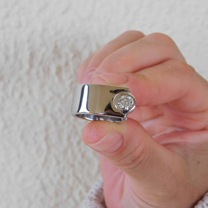 Moissanite Statement Ring: Contemporary Offset Solitaire Engagement Band