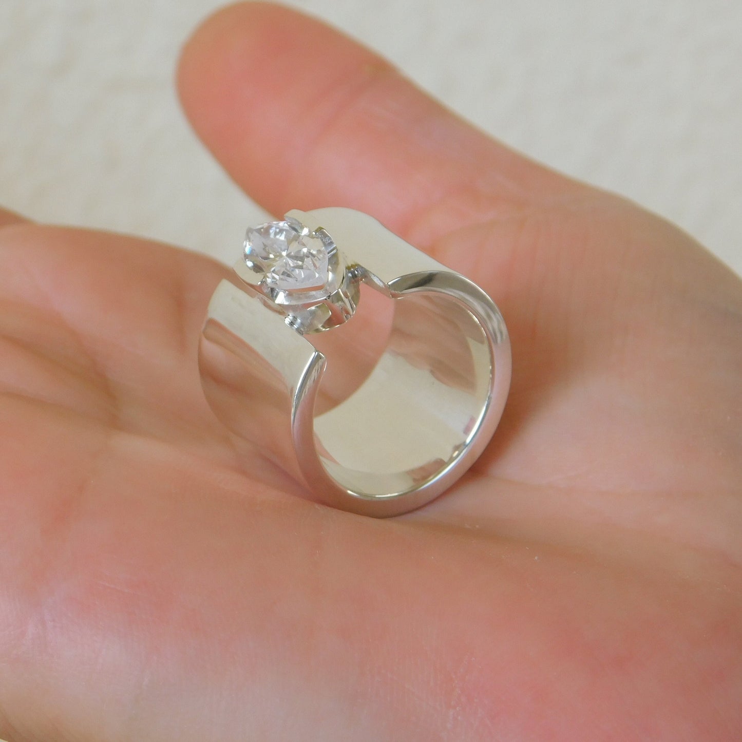 Promise Ring for Women: AG950 Silver Wide Band Ring, Marquise Cut Moissanite