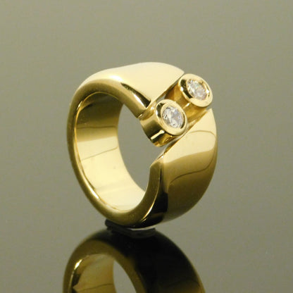 Gold Band Ring: Chunky Dome Ring with CZ Solitaire