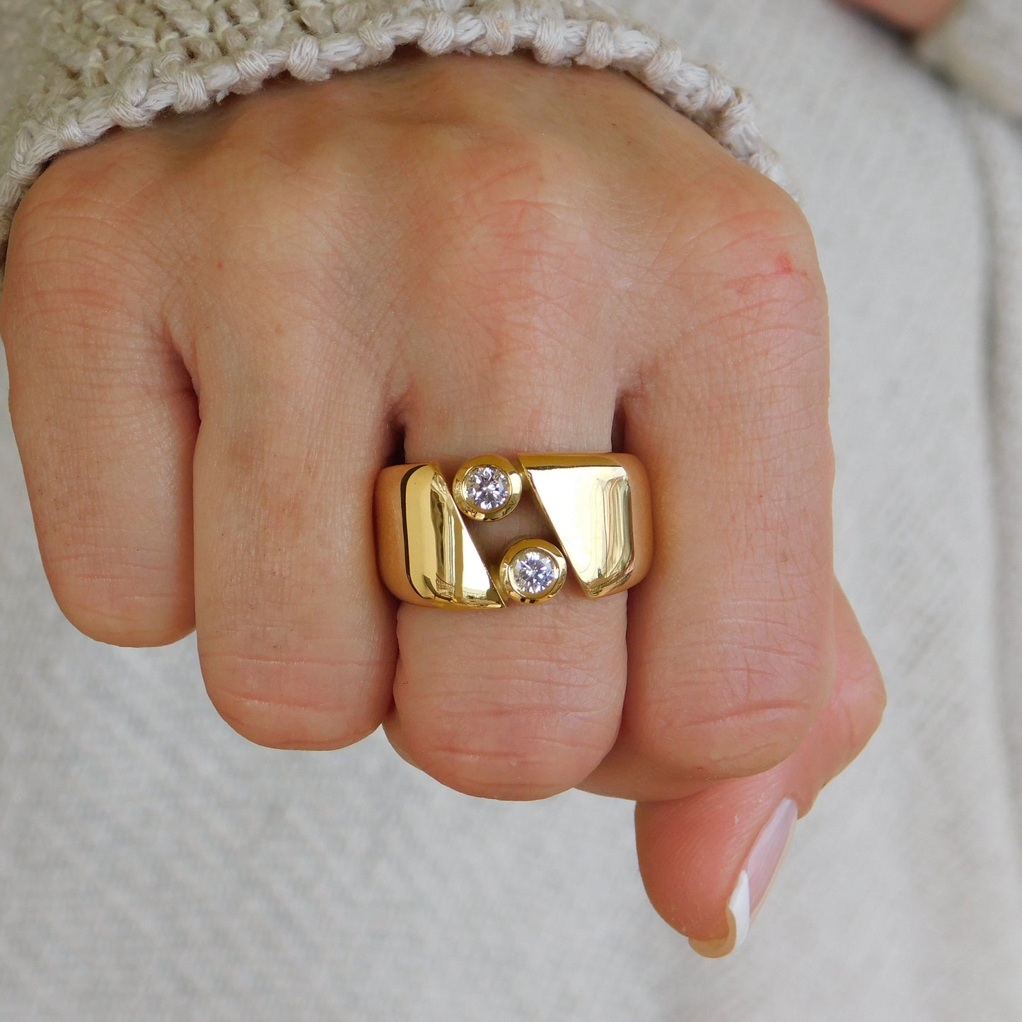 Gold Band Ring: Chunky Dome Ring with CZ Solitaire