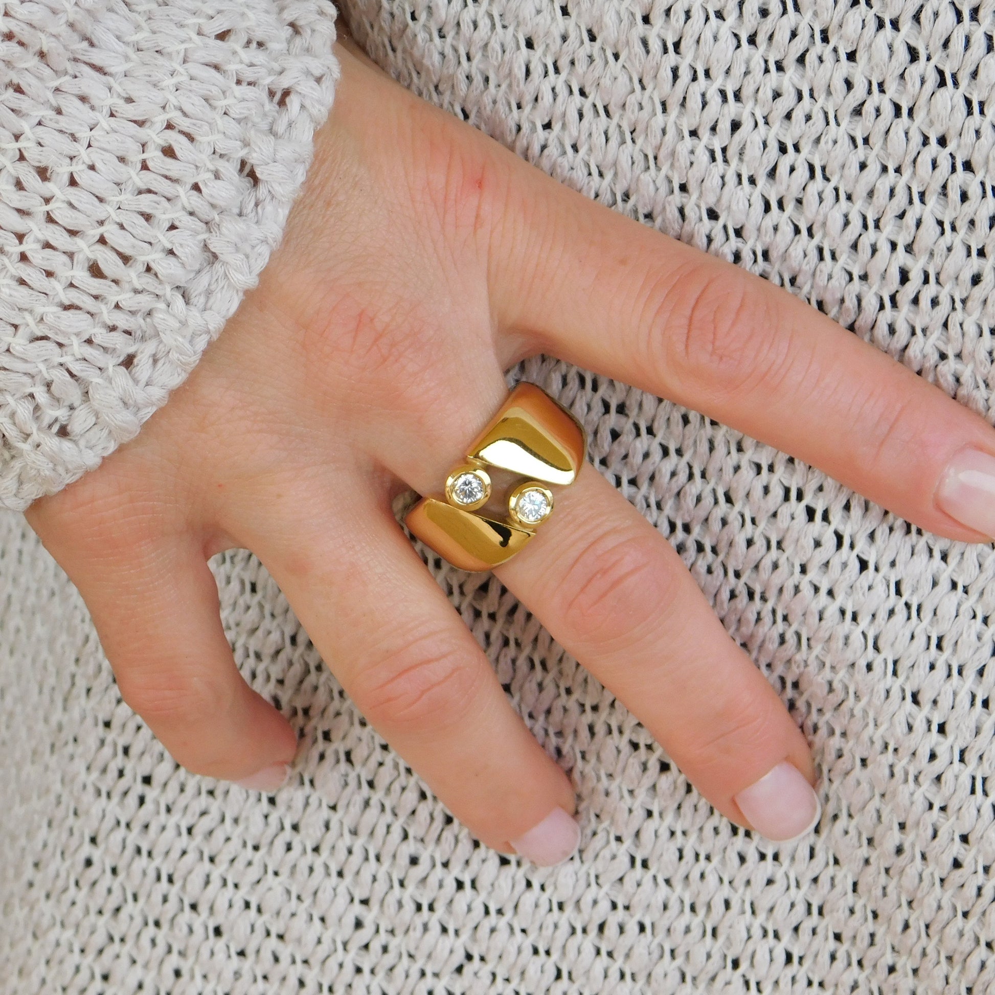 Gold Band Ring: Chunky Dome Ring with CZ Solitaire