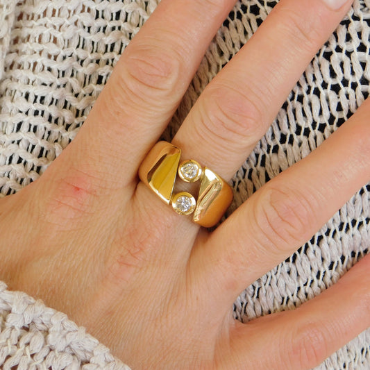 Gold Band Ring: Chunky Dome Ring with CZ Solitaire