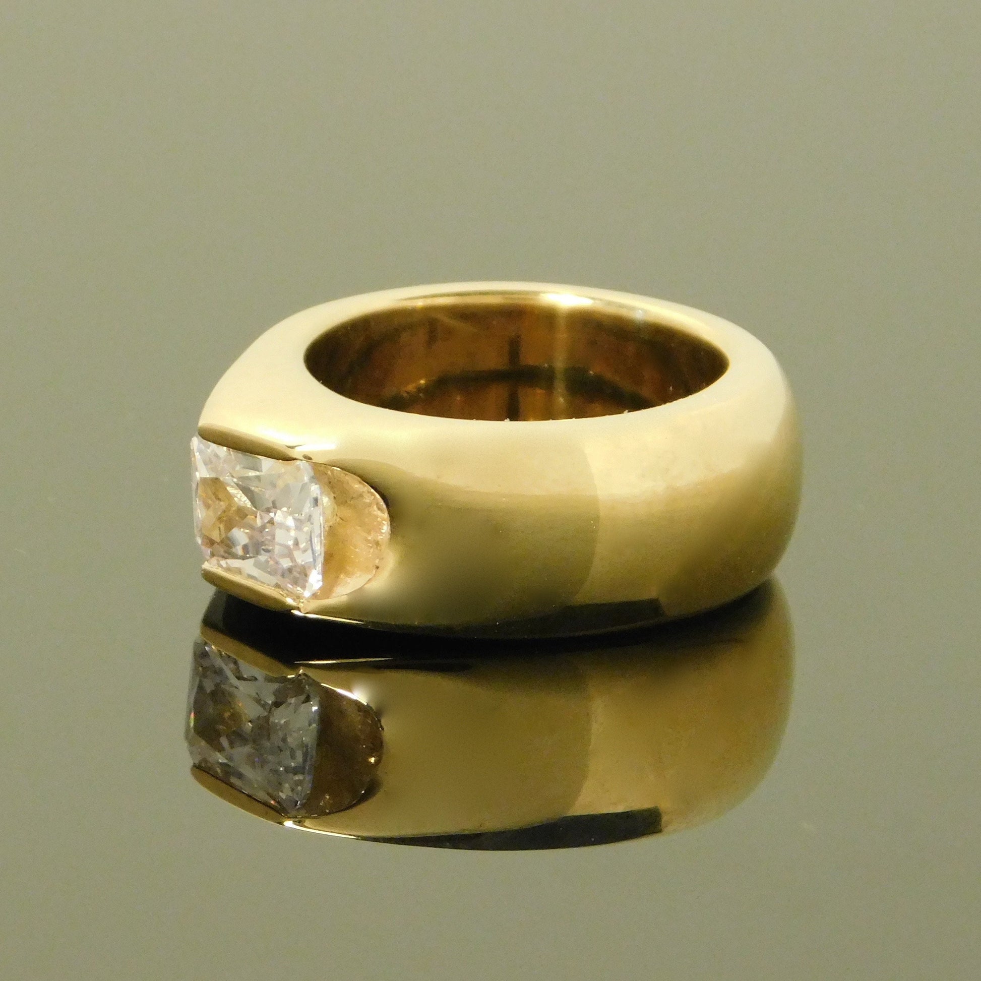Emerald Cut CZ Gold Ring, Chunky Dome Statement Ring