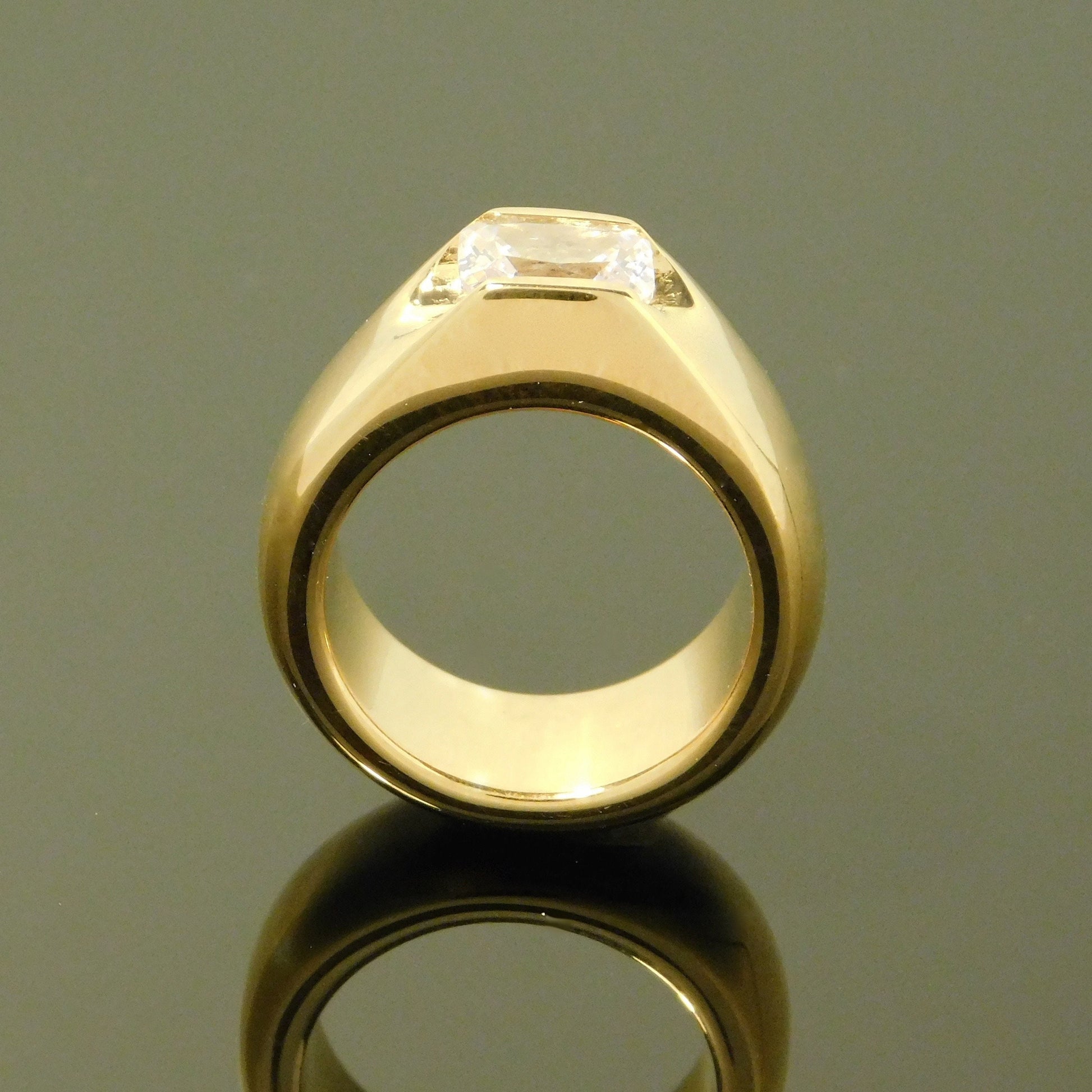 Emerald Cut CZ Gold Ring, Chunky Dome Statement Ring
