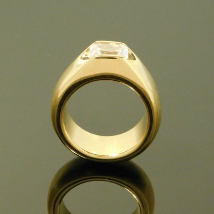 Emerald Cut CZ Gold Ring, Chunky Dome Statement Ring