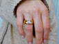 Emerald Cut CZ Gold Ring, Chunky Dome Statement Ring