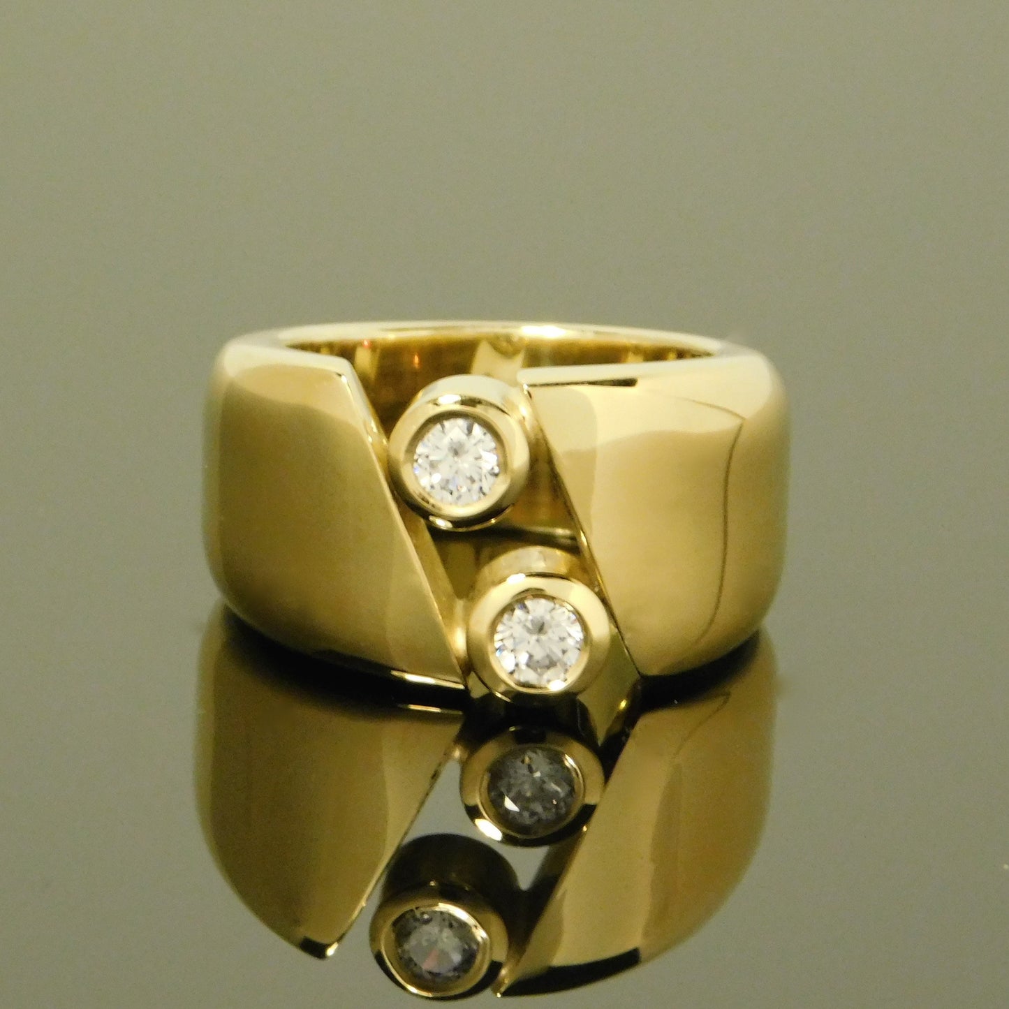 Gold Band Ring: Chunky Dome Ring with CZ Solitaire