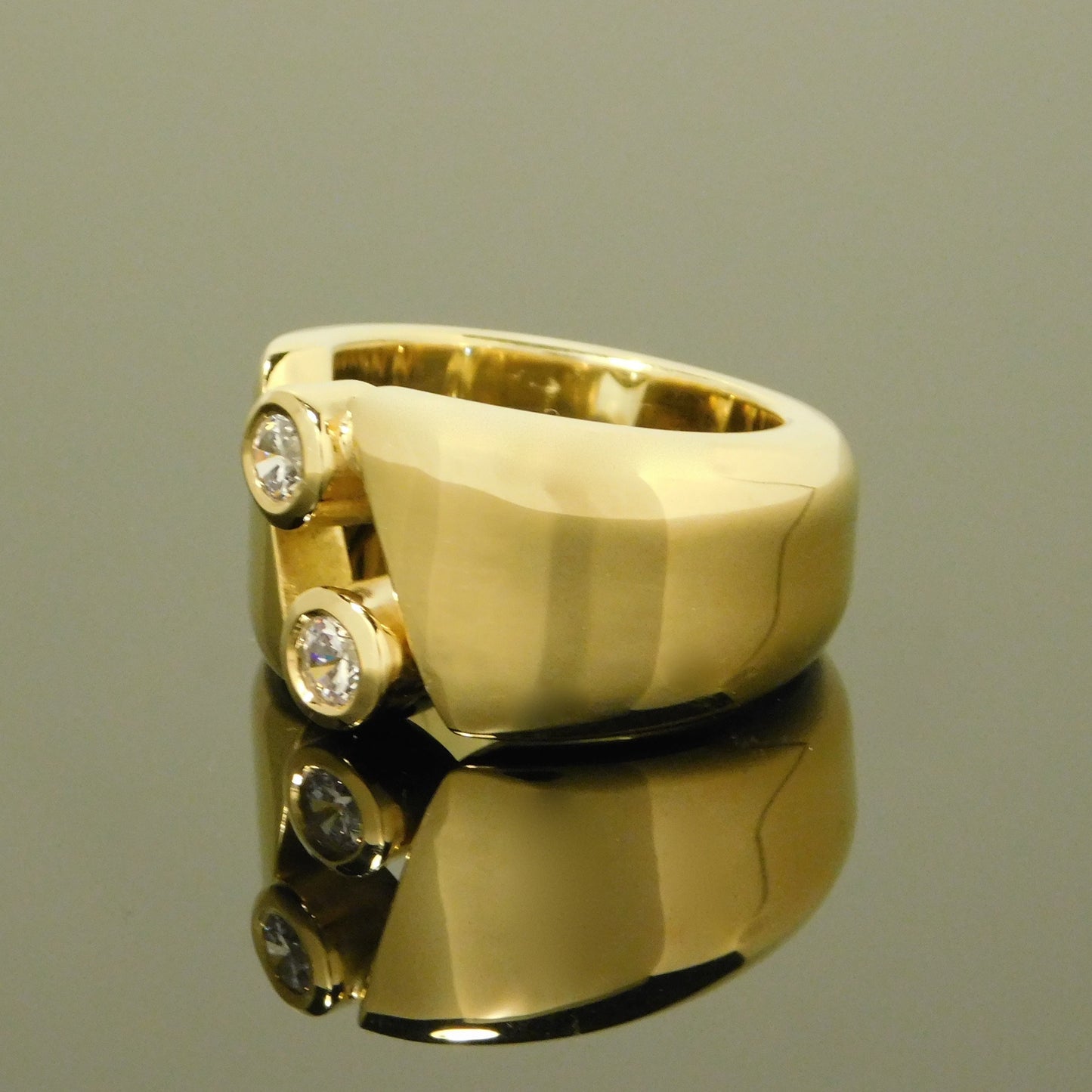 Gold Band Ring: Chunky Dome Ring with CZ Solitaire