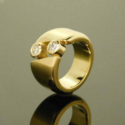 Gold Band Ring: Chunky Dome Ring with CZ Solitaire