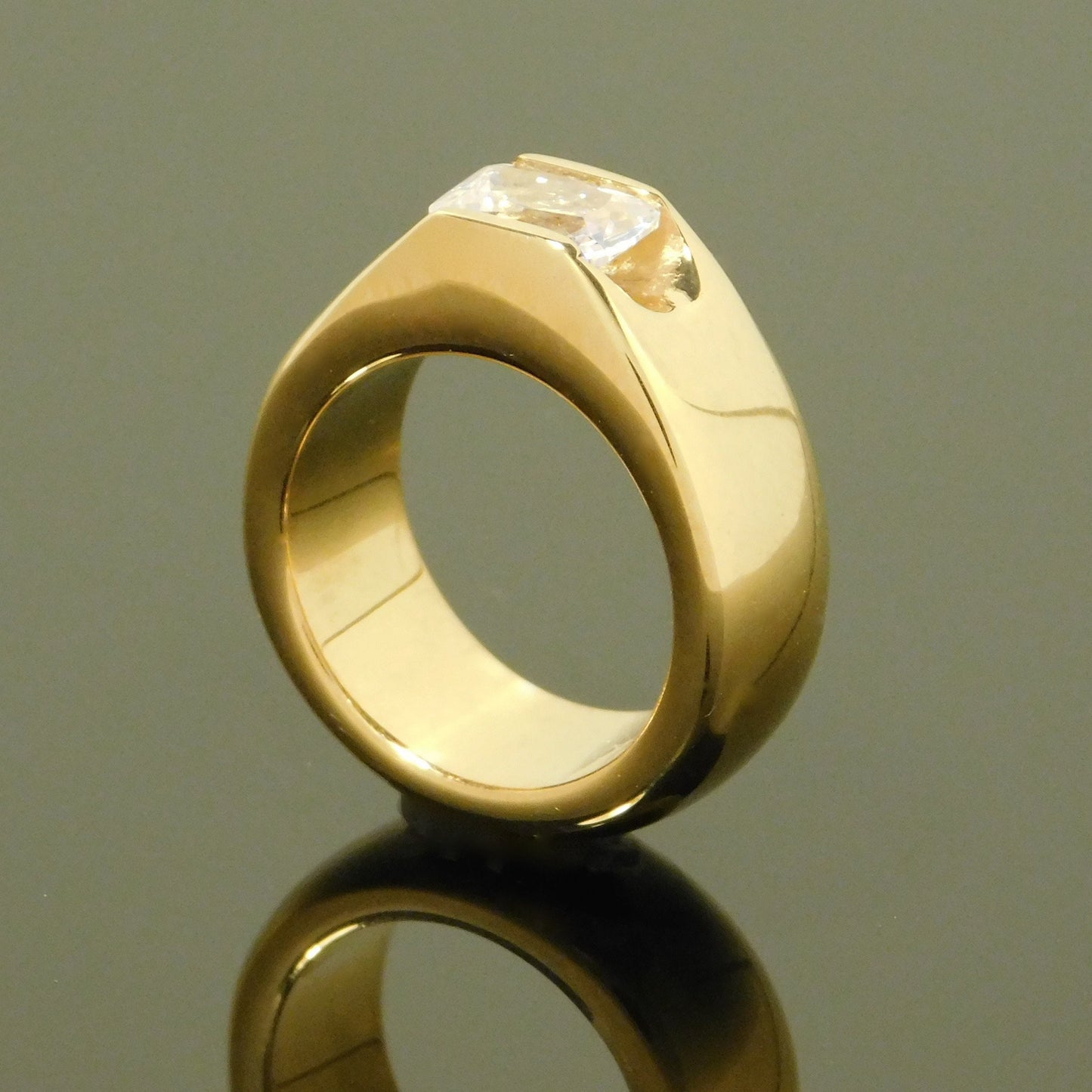 Emerald Cut CZ Gold Ring, Chunky Dome Statement Ring