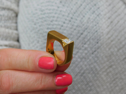 Princess Cut Moissanite Ring, Gold Plated Statement Ring