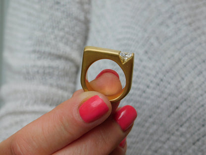 Princess Cut Moissanite Ring, Gold Plated Statement Ring