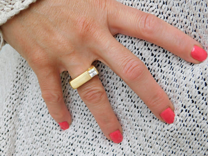 Princess Cut Moissanite Ring, Gold Plated Statement Ring