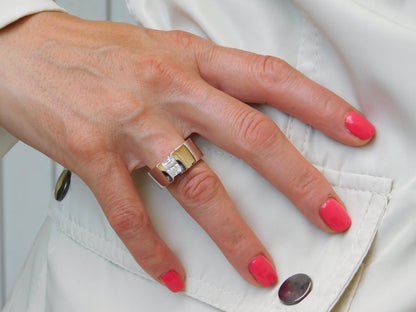 Silver Solitaire ring: Moissanite Tension Setting Statement Ring