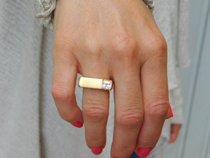 Princess Cut Moissanite Ring, Gold Plated Statement Ring