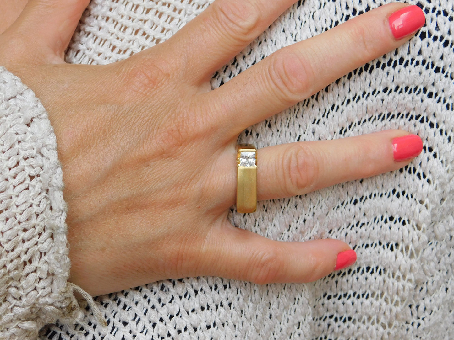 Princess Cut Moissanite Ring, Gold Plated Statement Ring