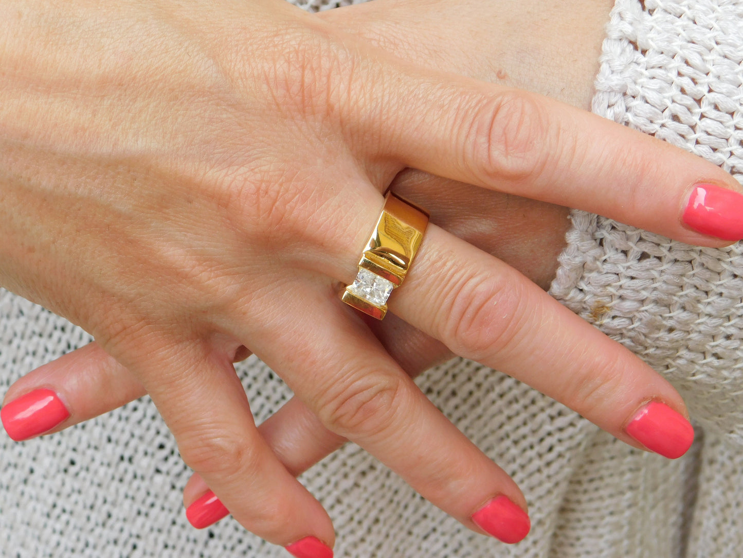 Tension Set Moissanite Engagement Ring, Gold Plated Solitaire, Radiant Cut Stone
