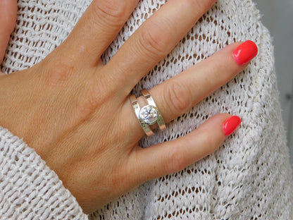 Promise Ring: Big Moissanite Ring, AG950 Silver Bezel Solitaire