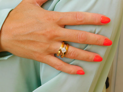 Princess Cut Moissanite Ring, Engagement Ring Silver AG 950, Split Band Square Stone Setting