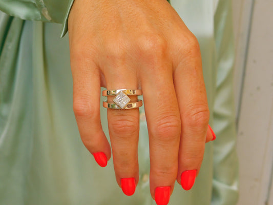 Princess Cut Moissanite Ring, Engagement Ring Silver AG 950, Split Band Square Stone Setting