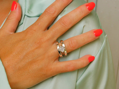 Princess Cut Moissanite Ring, Engagement Ring Silver AG 950, Split Band Square Stone Setting