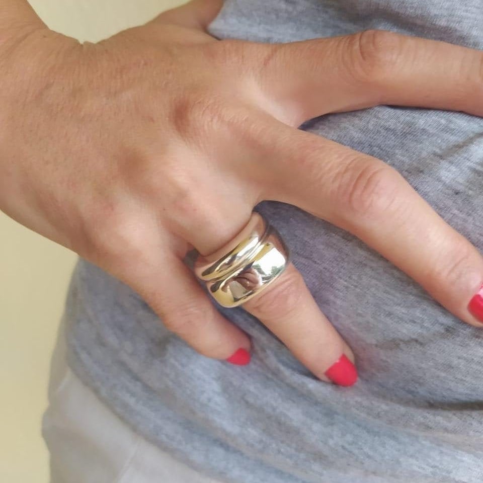 Ring Set Of Two: Solid Silver Stacked Rings, Heavy Statement Jewelry