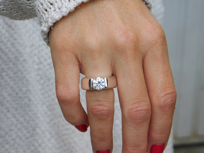 Engagement Ring: Silver AG950 Moissanite Tension Ring by Elisa Kuno, Gold Alternative