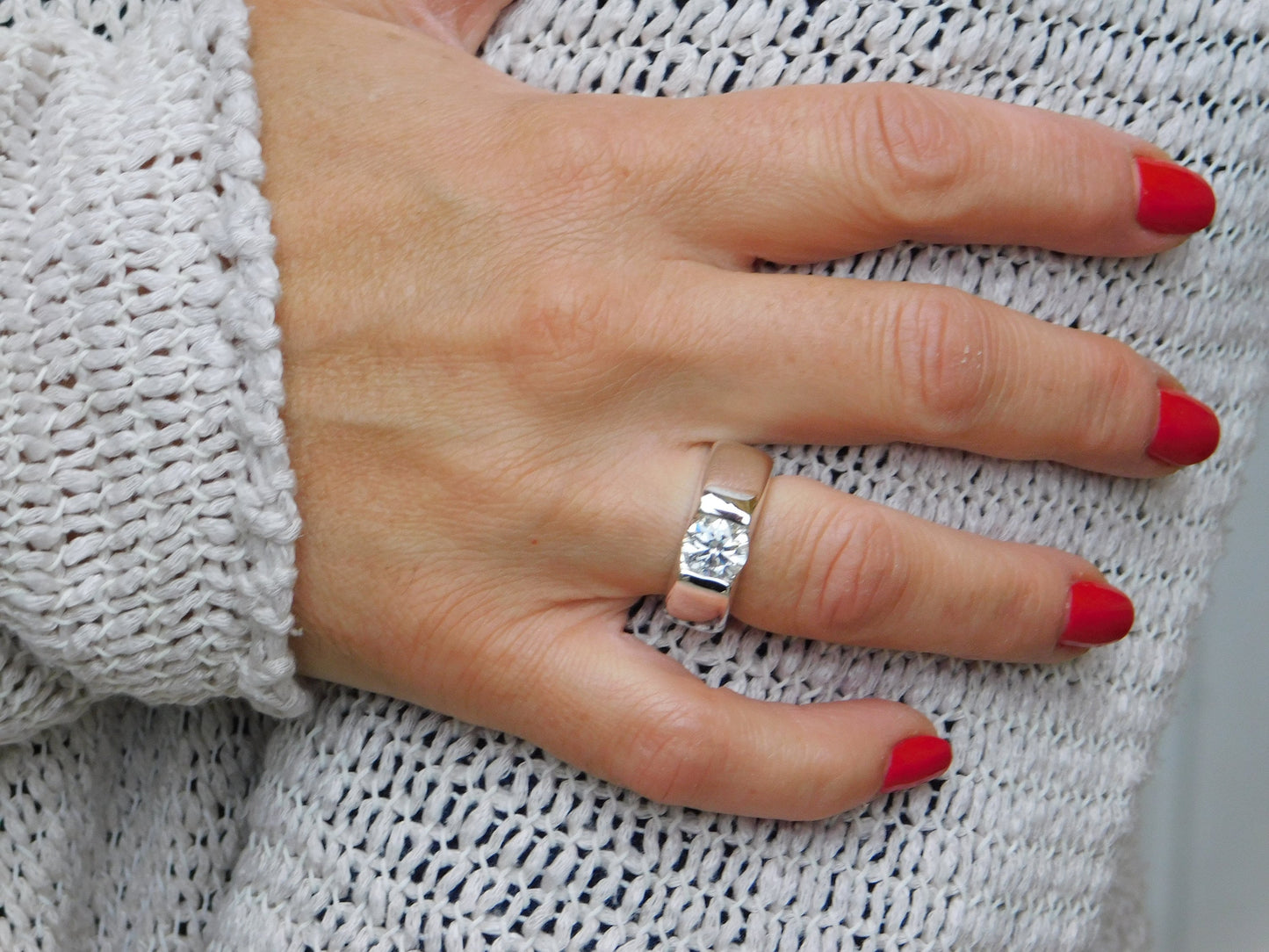 Engagement Ring: Silver AG950 Moissanite Tension Ring by Elisa Kuno, Gold Alternative