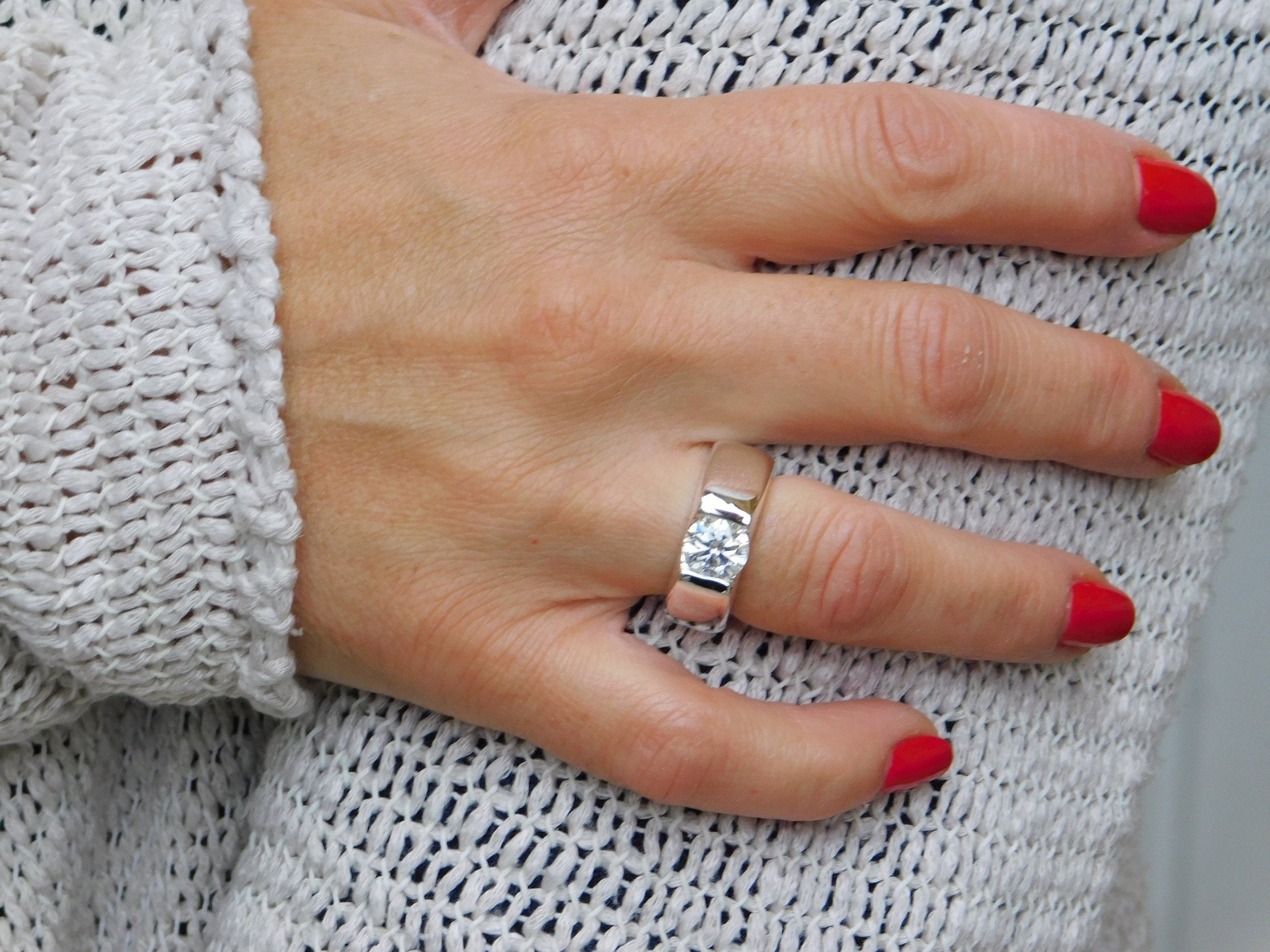 Engagement Ring: Silver AG950 Moissanite Tension Ring by Elisa Kuno, Gold Alternative
