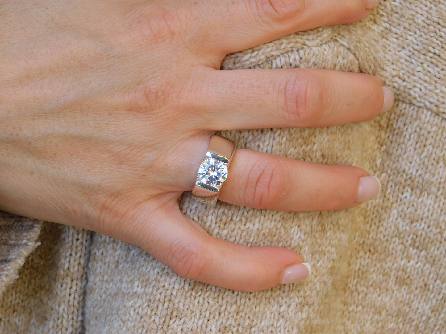 Engagement Ring: Silver AG950 Moissanite Tension Ring by Elisa Kuno, Gold Alternative