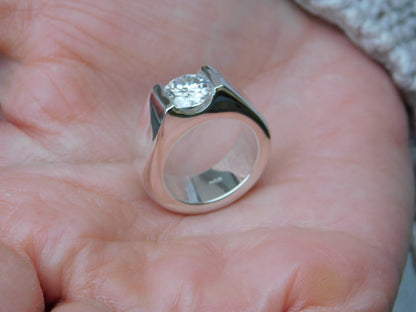 Engagement Ring: Silver AG950 Moissanite Tension Ring by Elisa Kuno, Gold Alternative
