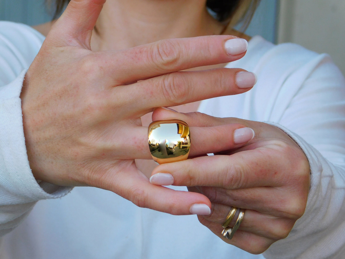 Wide Gold Plated Dome Ring: Chunky Minimalist Band