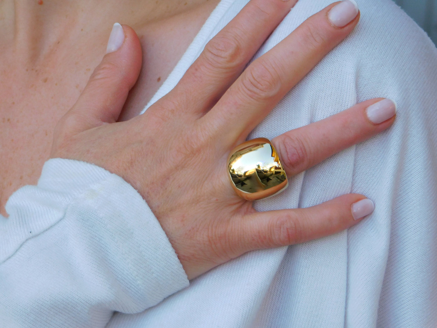 Wide Gold Plated Dome Ring: Chunky Minimalist Band